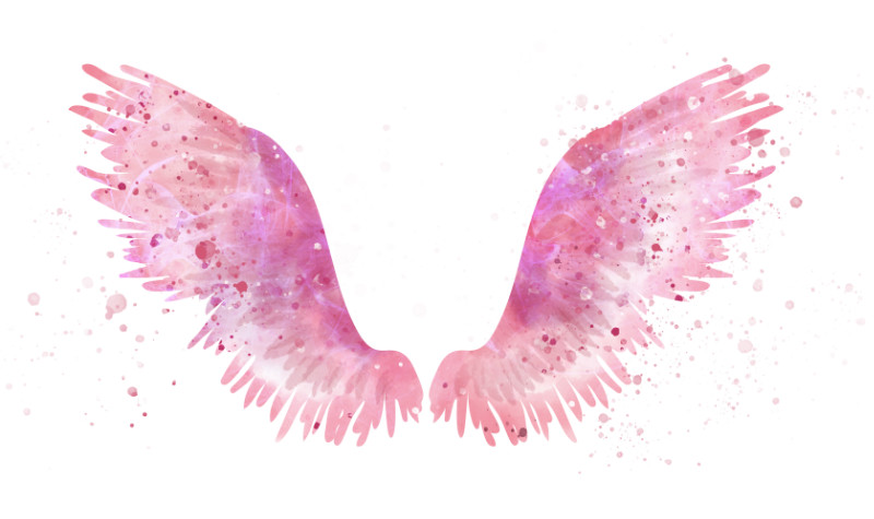 Pink spreaded magic angel watercolor wings
